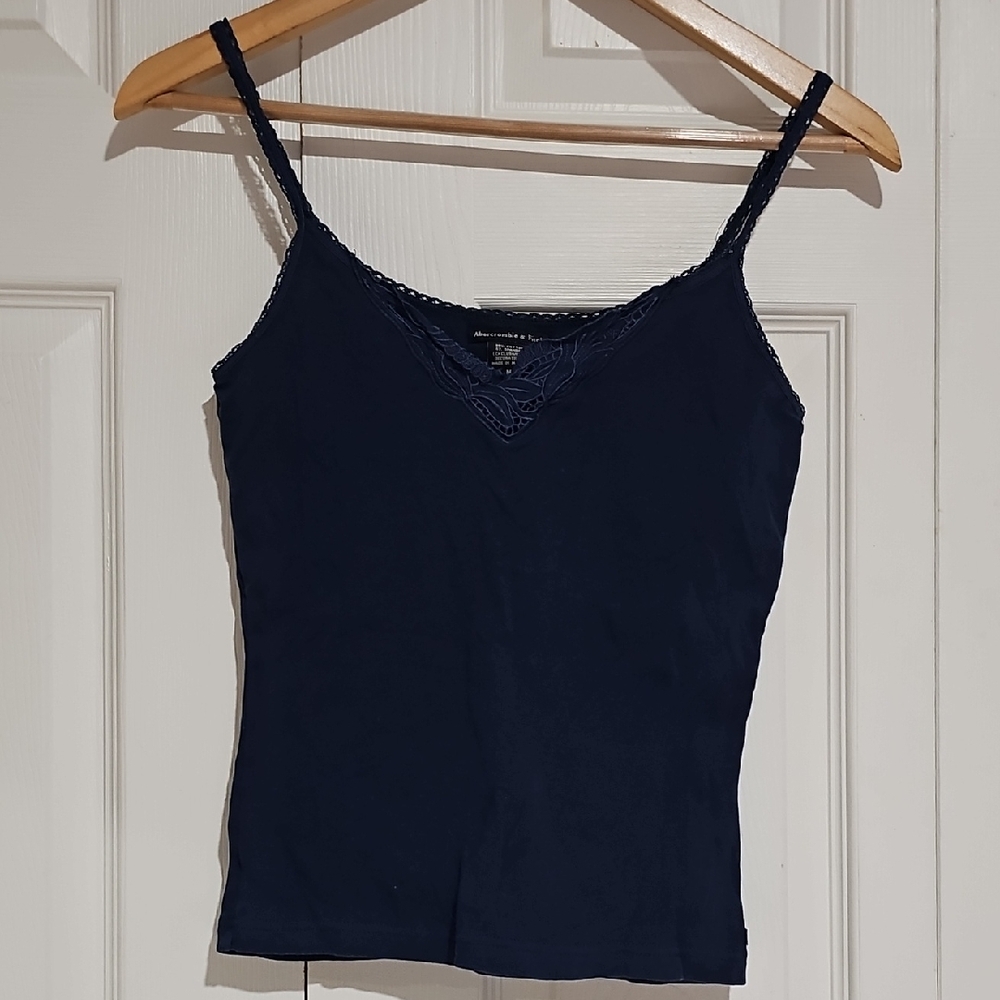 💙 Abercrombie & Fitch Lace Trim Cami Navy Blue Cotton Stretch Tank